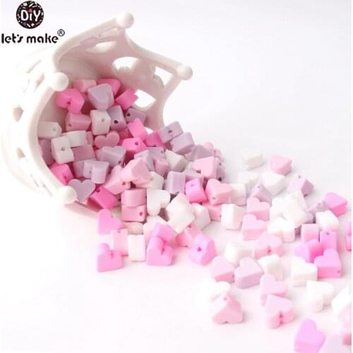 Lets Make Pink Series 200pcs Silicone Heart Beads Can Chew For Teething Necklace Making Food Grade Silicone Baby Teethers