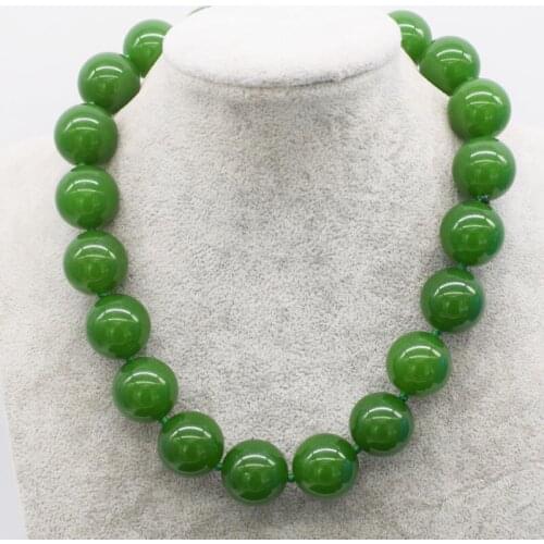 Big size !green jade round 20mm necklace 17.5inch wholesale beads nature FPPJ woman 2018
