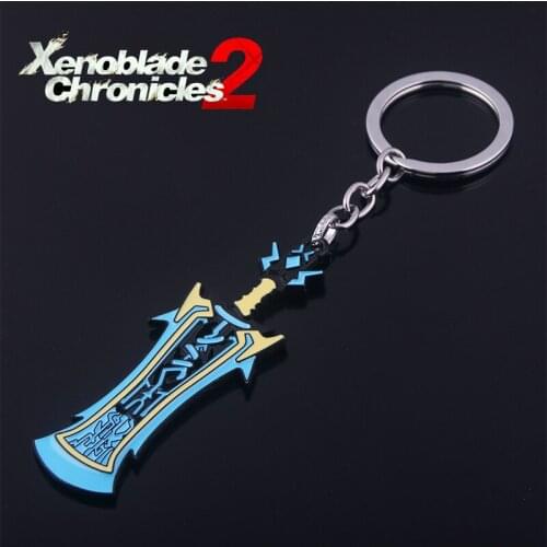 Hot Game Xenoblade Chronicles 2 Keychain Cosplay Zeke Blue Sword Weapon Key Chain For Men Women Props Jewelry Accessories