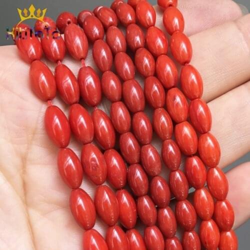 Natural Stone Rice Shape Red Coral Loose Spacer Beads For Jewelry DIY Making Bracelet Ear Studs Accessories 15"4x8mm 5x8mm 6x9mm