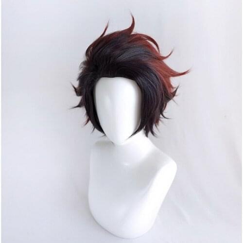 Demon Slayer Kimetsu no Yaiba Kamado Tanjirou Short Cosplay Wig Halloween Costume Synthetic Hair Anime Party Wigs