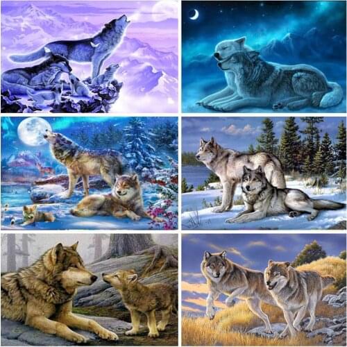 DIY Wolf 5D Diamond Painting Full Round Drill Rhinestones Diamond Embroidery Cross Stitch Animal Mosaic Kits Drop&ship