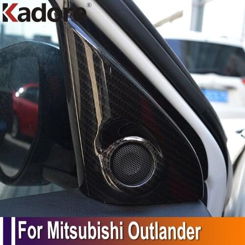 For Mitsubishi Outlander 2016 2018 2019 2020 Carbon Fiber A Pillar Triangle Audio Stereo Speaker Bezels Car Covers Accessories