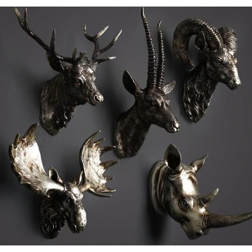 Home American retro hanging wall decor tau animal head sheep pendant deer head ornaments hair salon on the wall