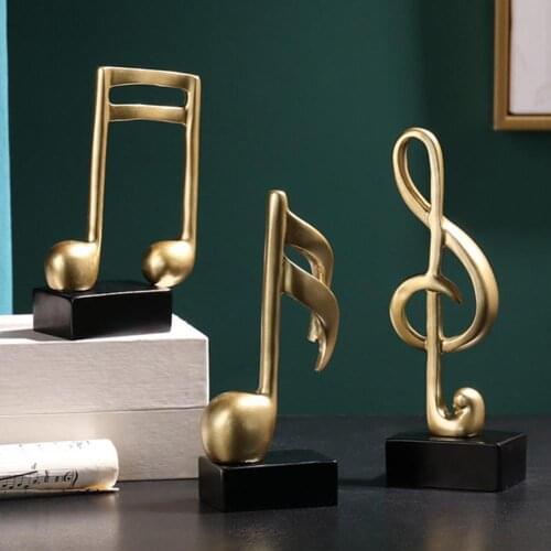 3Pcs Golden Musical Note Figurine Handicraft Piano Ornament Living Room Decor