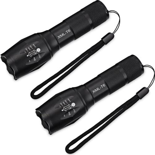 2pcs Tg -001 Xml - T6 Ultra Bright Led Tactical Flashlights With Adjustable Focus And 5 Light Modes For Camping Hiking Emergency
