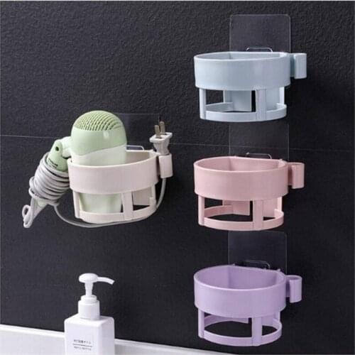 Hot Plastic Hair Dryer Holder Multifunctional Adhesive Hair Drier Organizer Seamless Bathroom Shelves Space Saver Storage Rack