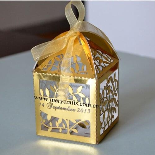 Customized leaves style laser cut paper crafts wedding favor box from China supplier