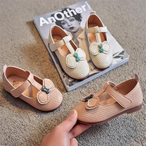 JY Summer Children Girls Shoes Hollow Out Bowknot Flat Casual Princess 21-30 Pink Beige LJ-505 TX07