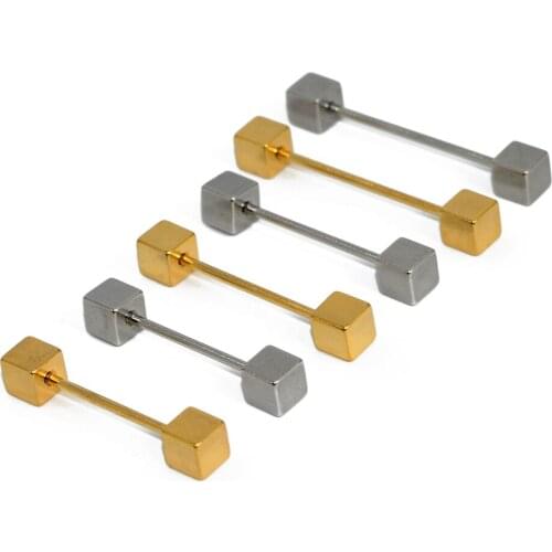 CHUANCI 1 Pair Surgical Stainless Steel Square Straight Barbell Ring Nipple Ring Earrings Body Piercing Jewelry