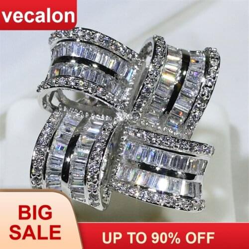 Vecalon Luxury Big Flower Promise ring 925 sterling silver AAAAA Cz Engagement wedding Band rings for women men Finger Jewelry