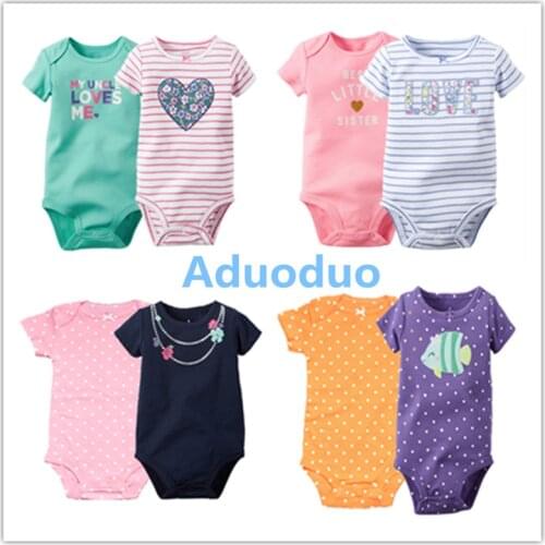New 2PCS Baby Girls Bodysuits Newborn Clothes Body Bebe Short Sleeve Bodysuits Summer Infant Jumpsuit Clothes 100% cotton