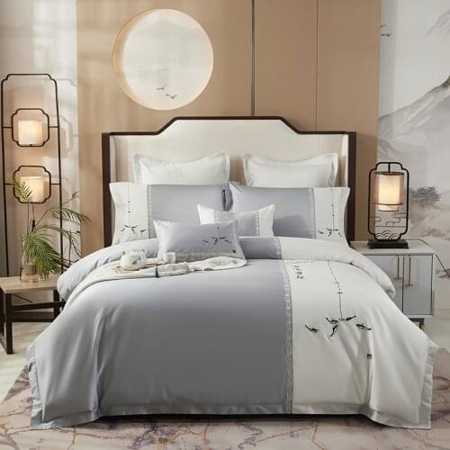 New Chinese-style Embroidered Bedding Set 60S Egyptian Cotton Silky Soft Bed Sheet Pillowcase Duvet Cover 4/7pcs for Home