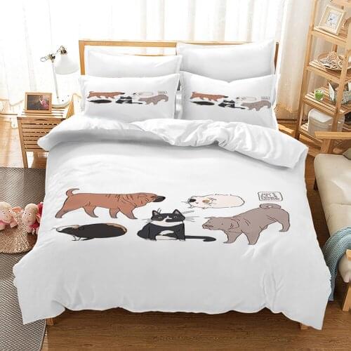 Cute Pet Dog Cat Print Bedding Set 2/3pcs for Children Kids Girls Boys 3D Animal Themed Duvet Cover Soft Home Bedroom Decorative