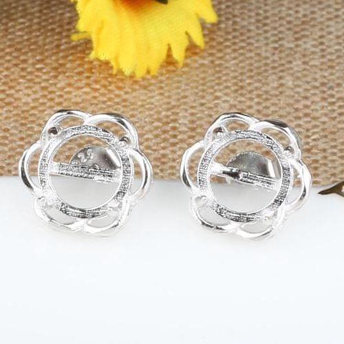 Sterling Silver 925 Round Cabochon 8x8mm Semi Mount Stud Earrings Engagement Fine Jewlery Setting Wholesale White Gold Color