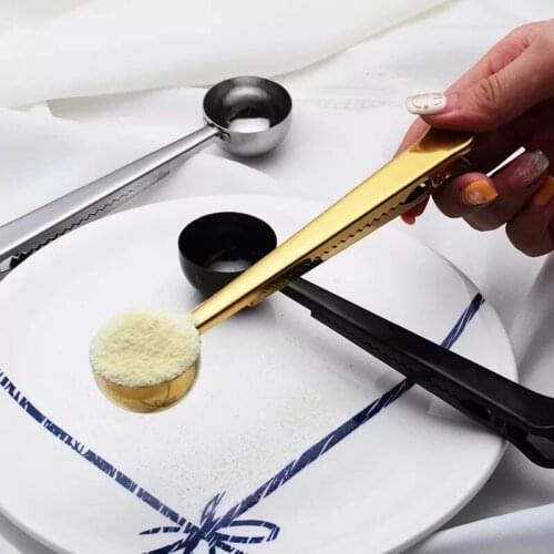Multifunction Kitchen Stainless Coffee Spoon Sealing Clamp With Tea Measuring Milk Bean Clip Seal Sugar Clamp Kitchen Spoon