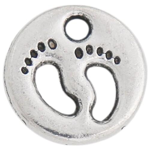 RAINXTAR Fashion Alloy Round Baby Feet Hollow Pendant Charms 11*11mm 20pcs AAC1780
