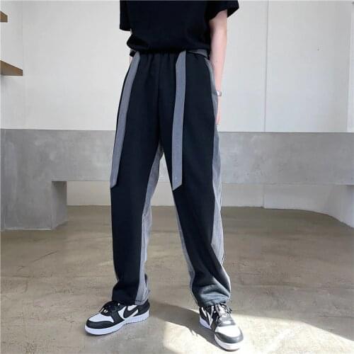 2021 Mens Loose Matching Color Business Casual Pants Silk Formal Straight Fit Grey Trousers Fashion Suit Pants Pantalon M-XL