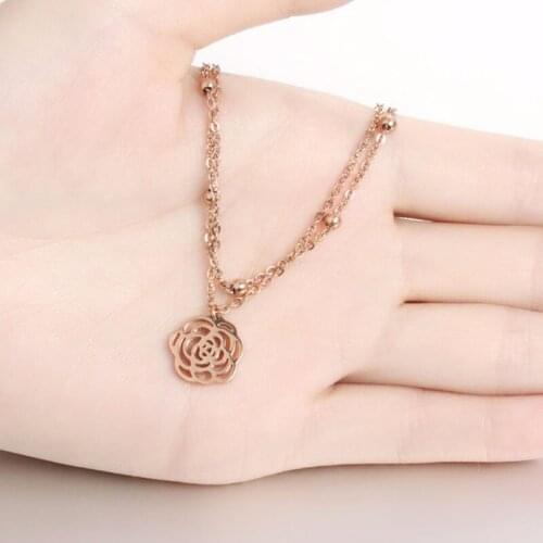 GorGor New Stylish Creative Exquaise Hollow-out Camellia Two-layer Rose Gold Originality Women Foot Chain In Furnace 018