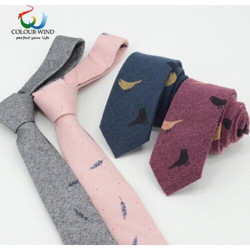New Brand Ties 100% Cotton Mens Necktie Birds Printed Leaves Tie For Weeding Party Pink Grey Handmade Soft Corbatas Cravat 6CM