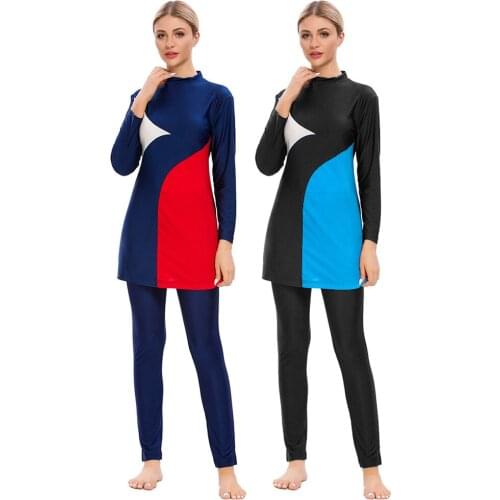 New Muslim Conservative Swimsuit Large Size Splicing 3 Piece Suit Women Burkini Swimwear Islamic Beachwear Bathing Suit Lady XL