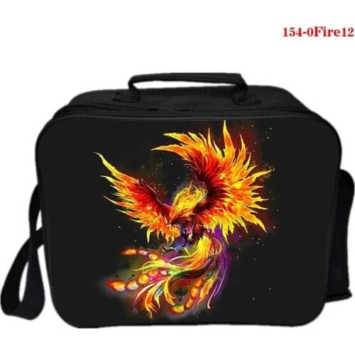 Fire Phoenix Bird 3d Print Zipper Handle Shoulder Lunch Bag Camping Storage Bag Picnic Bag for Boys Girl Food Shoulder Lunch Box