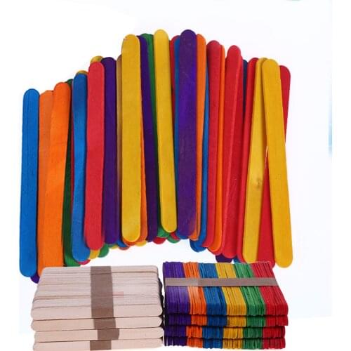 WHOLESALE 50 Pcs Wooden Colorful Popsicle Sticks Ice Cream Sticks Wood Craft Sticks DIY Art Hand Crafts Tool