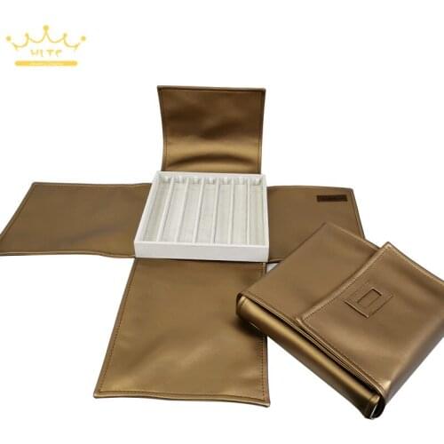 Wholesales Velvet Jewelry Display Tray With PU Cover 7 Grids Bracelet Chain Anklet Holder Travel Storage Carrying Case Bag