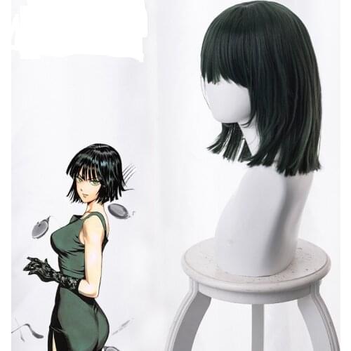 Anime One Punch Man Fubuki Cosplay Wigs Dark Green Heat Resistant Synthetic Hair Perucas Cosplay Wig + Wig Cap