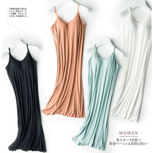 Casual Nightdress Sleepwear Soft Intimate Lingerie Women Nightwear Built-in Bra Padded Sleep Dress Spaghetti Strap NIghtgown