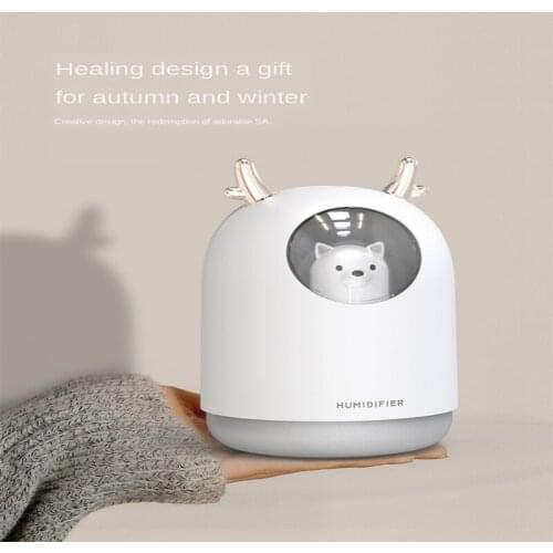 Easy-to-operate office car, household, USB-powered colorful lights, mini cartoon bear humidifier