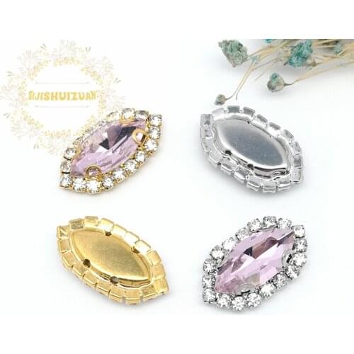 Pink horse eye shape Glass Crystal sew on rhinestones with Crystal buckle Diy wedding dresss Free shipping