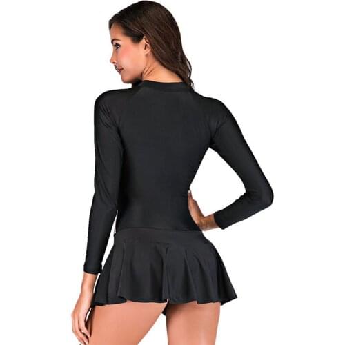 SBART WomenS Super Elastic Boxer Swimsuit colour Long sleeve Sunscreen Swim Rash Guards Clothes Swimwear quick dry Zipper shirt