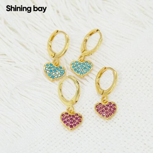 Heart Earrings for Women Gold Love Heart Dangle Earrings Micro Pave Zircon CZ Copper Paired Earring Trendy Punk New Fashion 2021