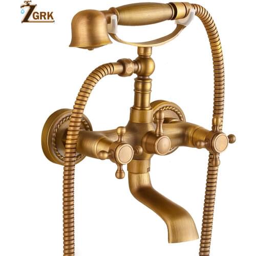 ZGRK Bathtub Faucets Brass Bathroom Faucet Mixer Tap Wall Mounted Bath Faucet with Hand Shower Antique Bronze Bath Shower Set