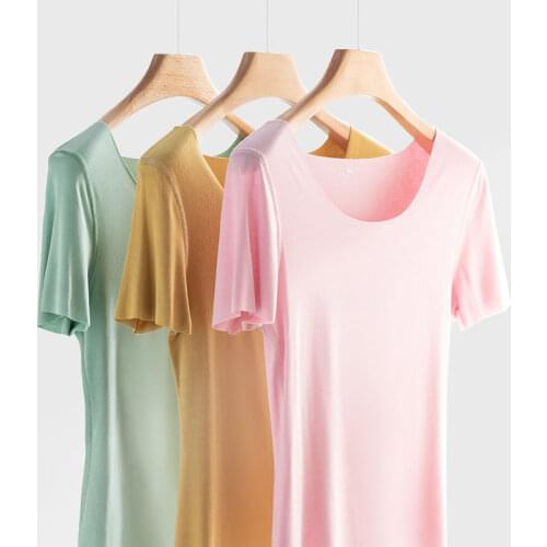 Thin Ladies Ice Silk Seamless Short Sleeve O-neck T-shirt Women Inside Slim Half Sleeve Summer Trend Cool