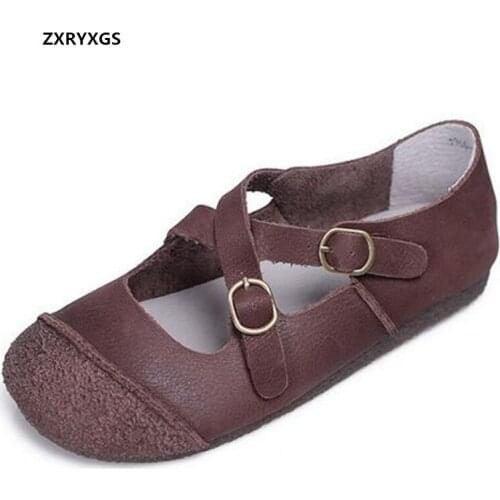 2021 New Classic Retro 100% All Natural Genuine Leather Shoes Women Flats Fashionable Shoes Non-slip Wear Comfort Trendy Shoes