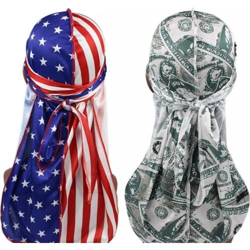 Unisex Silky Durags Funny Dollar American US Flag Print Bonnet Hat Pirate Cap