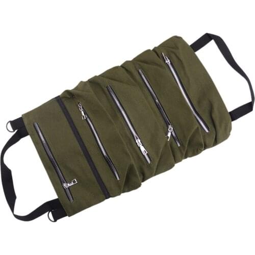 Universal Green Multi-Purpose Tool Roll Up Storage Bag Wrench Organizer Seat Hanging Pouch Fit for All Car