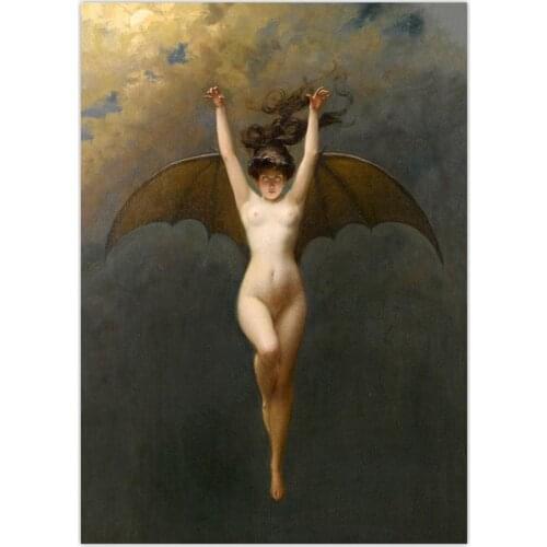 The Bat Woman Wall Art Print Albert Joseph Penot Vintage Poster Antique Canvas Painting Print Occult Art Picture Home Decoration