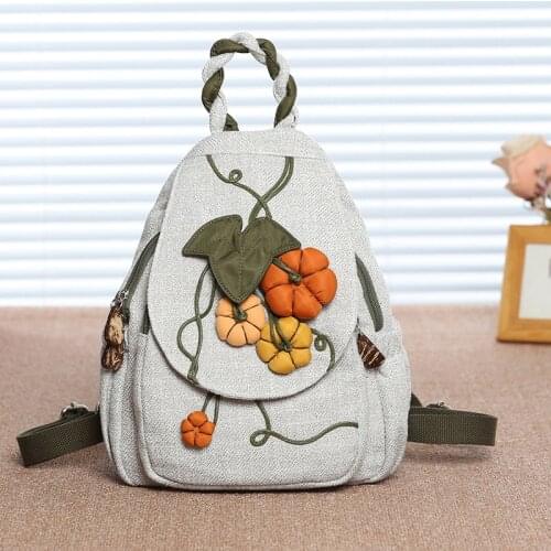 Female Shoulder Bag Girls Leisure Lovely Travel Backpack Fashion 3D Pumpkin Pattern Women Backpack National Embroidery
