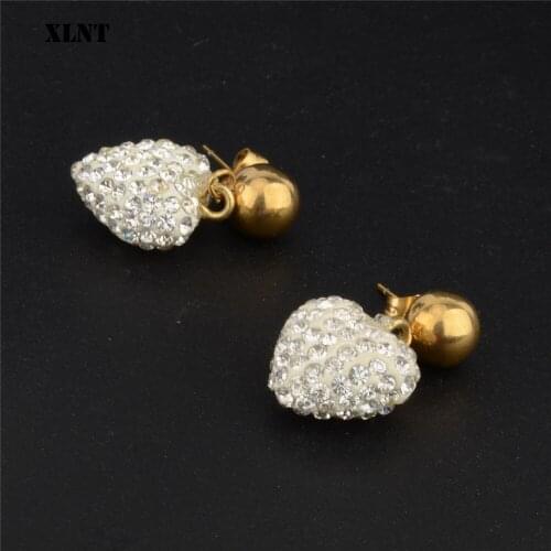 XLNT 2019 All White Color Metal Crystal Heart Drop Earrings Lady Girls Handmade Party Statement Jewelry Accessories