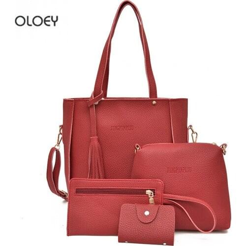 Womens handbags four-piece bag female composite bag womens shoulder Messenger bag Simple high-quality pebbled leather fashion