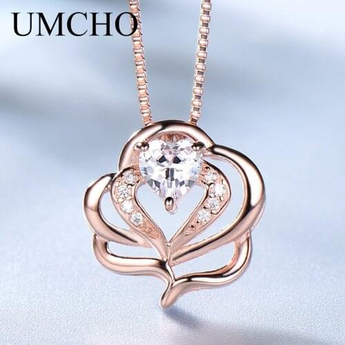 UMCHO Elegant Necklaces & Pendants 925 Sterling Silver Jewelry Heart CZ Rose Gold Necklace For Women Wedding Gift With Chain