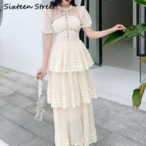 New summer Vintage Woman Dress short Puff sleeve O-neck Beige elegant party maxi dresses female fashion vestidos