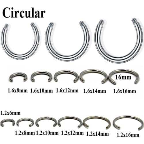 100pcs 14g&16g Stainless Steel Curcular Barbell Horseshoe Ring Replacement Bar Piercing Accessories Post Only No Balls