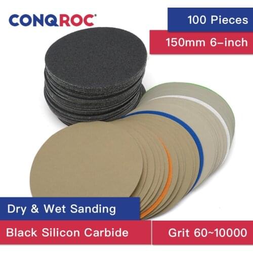 100 Pieces 150mm 6-inch Waterproof Sand Paper Hook Loop Wet Dry Sanding Paper Sander Discs for Metal Car Phone Plastic Polishing