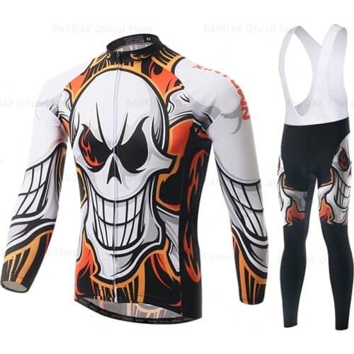 2021 Skeleton Pattern Man Cycling Jersey Long Sleeve Set MTB Bike Clothing Maillot Ropa Ciclismo Hombre Personality Bicycle Wear