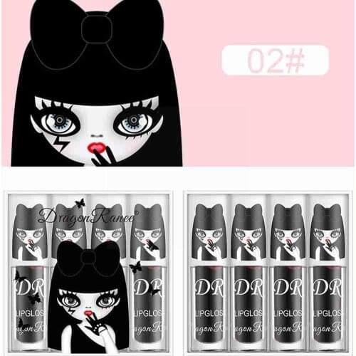 4pcs/set Lip Stain Liquid Box Mirror Water Glass Lip Gloss Berry Female Color Lip Lip Cosmetic Glaze Lipstick Makeup G2W4