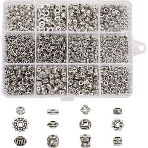 600pcs/box Mixed Shapes Tibetan Style Beads Metal Beads Loose Spacer Beads for Jewelry Making DIY Bracelet Necklace Supplies
